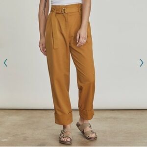 Elizabeth & James Belted Paperbag-Waist Pants Gold/Beige 700